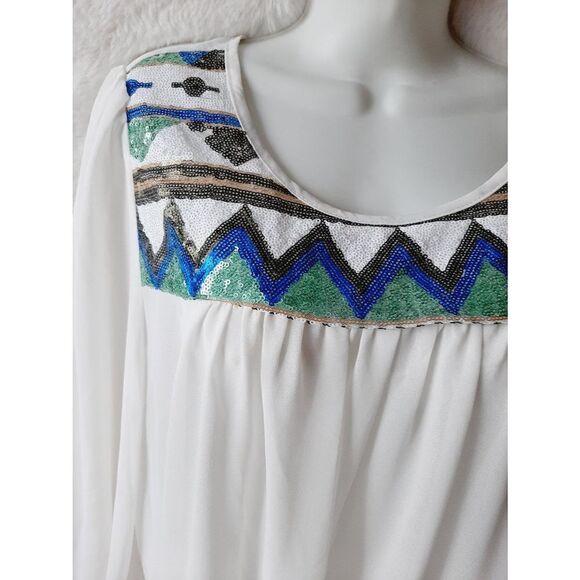 UMGEE white sheer sequin baloon sleeve large blouse - Picture 2 of 5